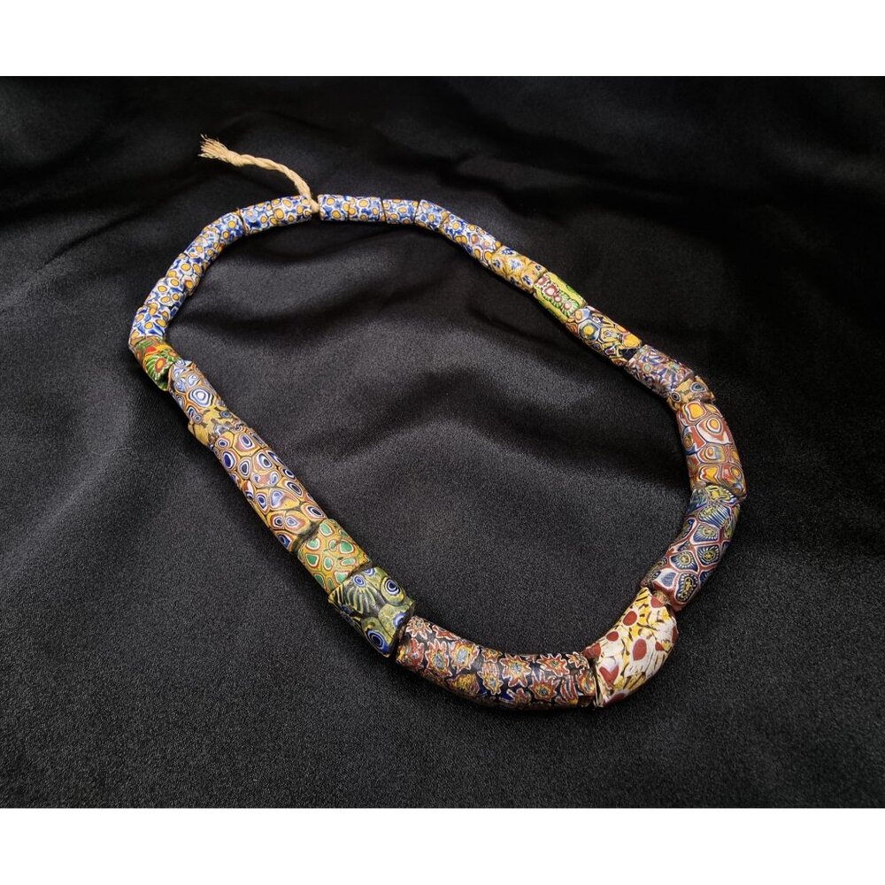 Antique African Millefiori Trade Bead Necklace With Intricate Multicolor Pattern